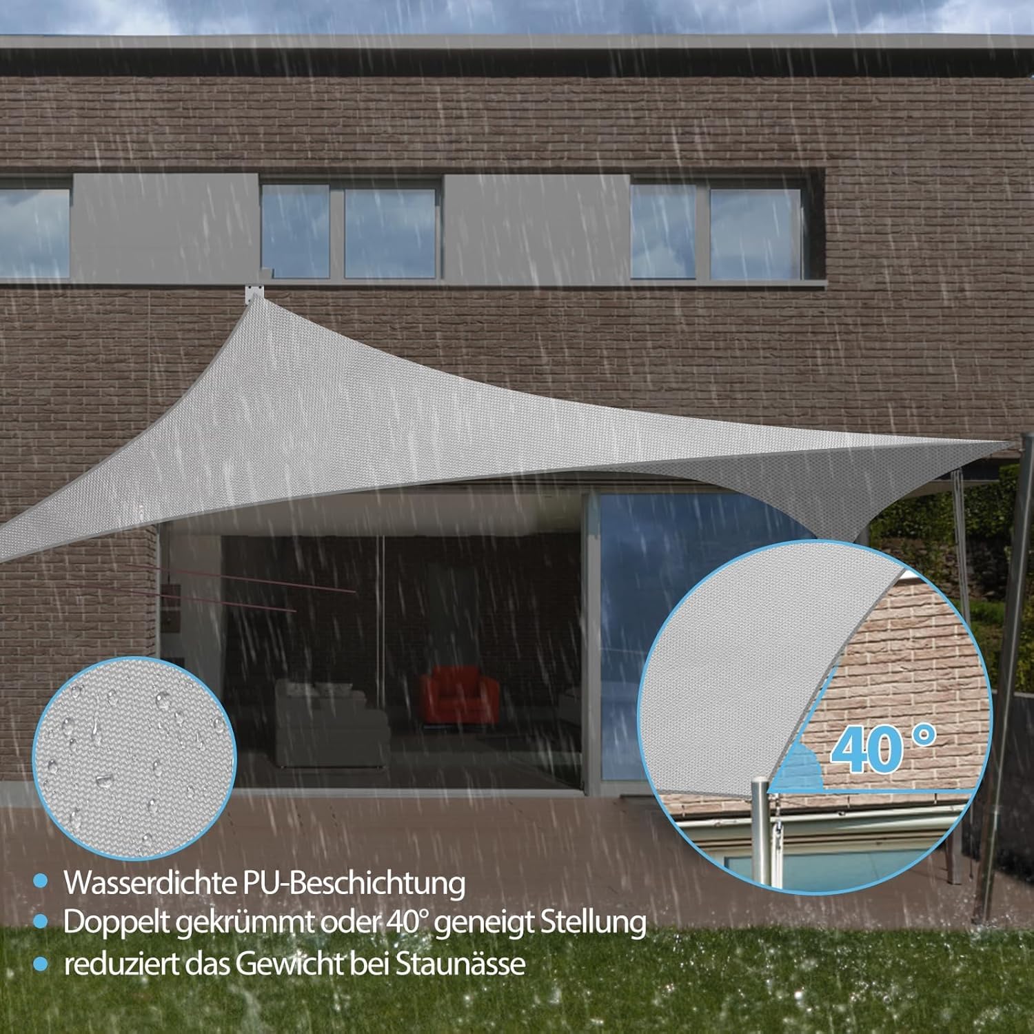 Sonnensegel Wasserdicht & UV-Schutz, Verdickter 420D Oxford-Stoff – Perfekter schattiger Rückzugsort für Balkon, Garten & Terrasse, Grau (3x4m Grau)