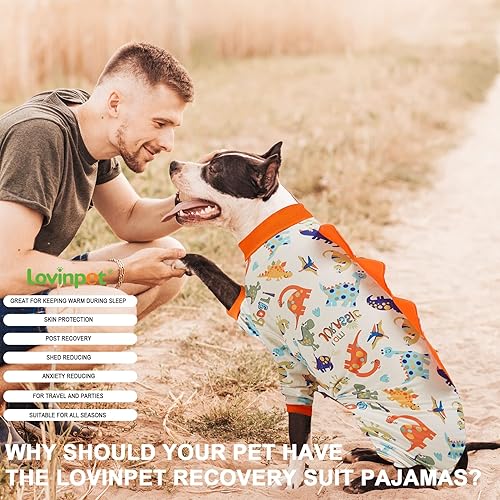 Miniatura 7 de LovinPet Pijama para perro grande, antilamer, ropa para perro de recuperación poscirugía, pijamas para perros grandes, tejido elástico ligero con