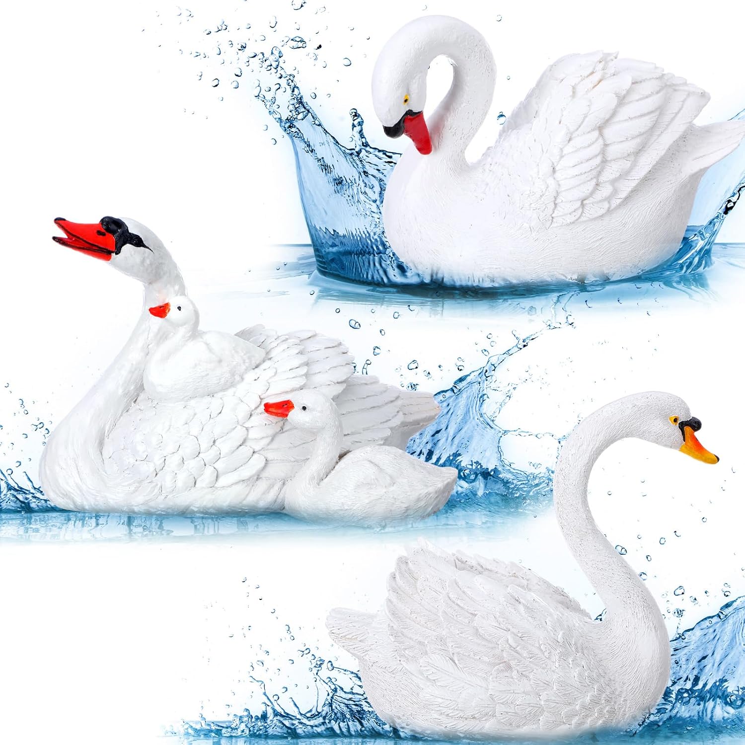 Silipull 3 Pcs Floating Swan Decoys Pool Accessories Realistic Resin Swan for Pond Decorative Pool, Garden Accessory Outdoor Decorations