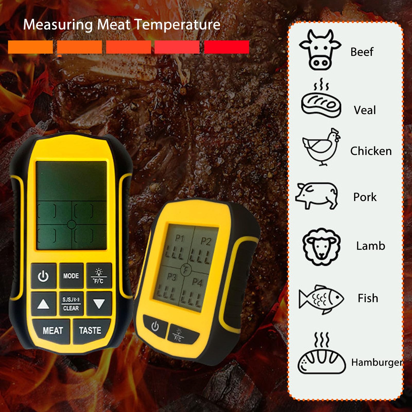 Intelligentes, Kabelloses, Digitales Grill-Thermometer, ABS-Lebensmittel-BBQ-Ofen-Raucher-Thermometer mit 4 Sonden für die Küche zu Hause