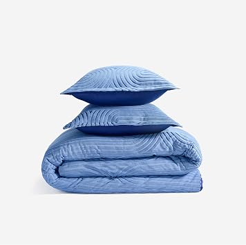 Bedgear Performance Duvet & Sham Set Queen Size | Cooling, Moisture-Wicking Bedding PowerSnap Technology | Soft, Breathable Cover Hot Sleepers Machine Washable, 88 x 92 Racetrack/Stonewash Blue