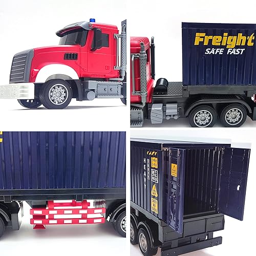 Miniatura 4 de Semirremolque a control remoto con remolque, juguete de 22.5 pulgadas para niños, vehículo de transporte con 2 baterías recargables, camión