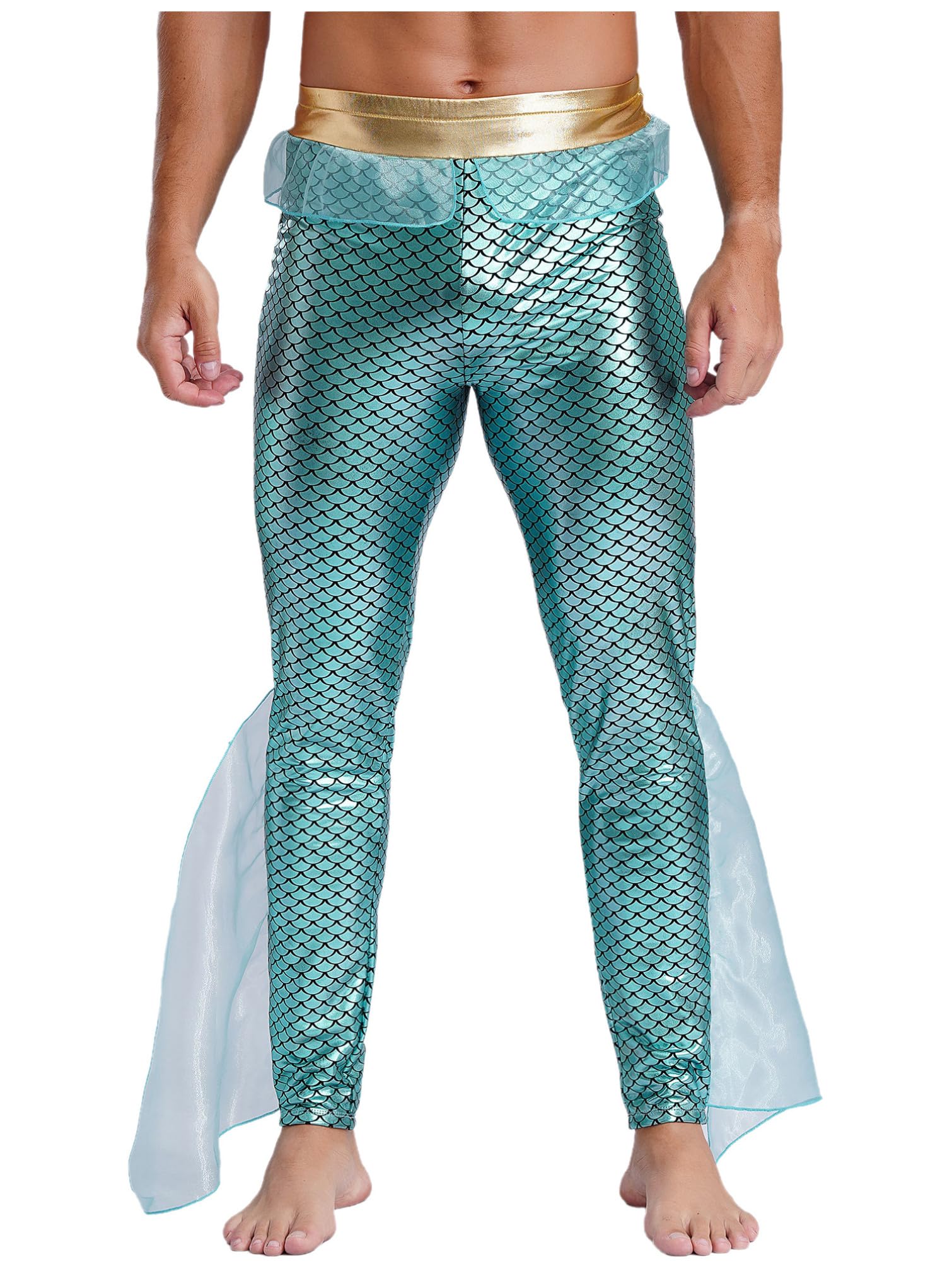 TiaoBug Homme Legging Sirène Brillant Pantalon Sirène Imprimé écailles de sirène Collant Legging de Danse Taille Haute Costume Halloween Carnaval Fête Mascarade S-4XL