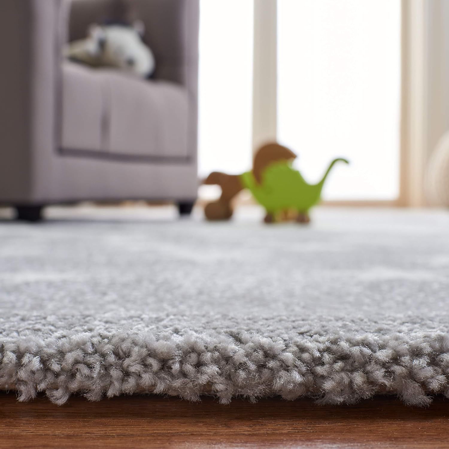 Stellar Playtime Round Non-Slip Rug for Kids - Light Grey & White, 4'x6'