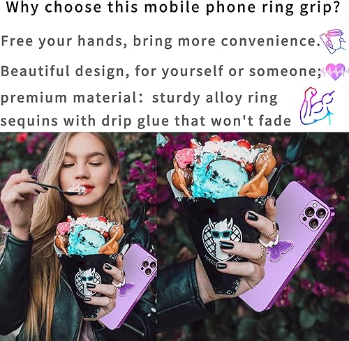 Miniatura 2 de TACOMEGE Soporte para teléfono con purpurina brillante, diseño de mariposa, color morado para mujeres y niñas, compatible con smartphone, tableta