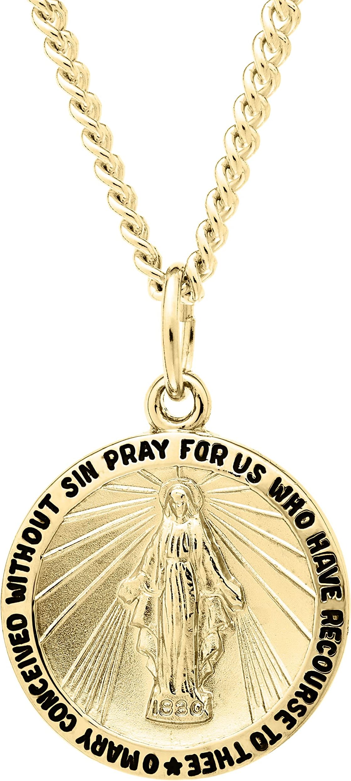 Amazon Collection 14k Gold-Filled Round Miraculous Medal Madonna Pendant Necklace with Stainless Steel Chain