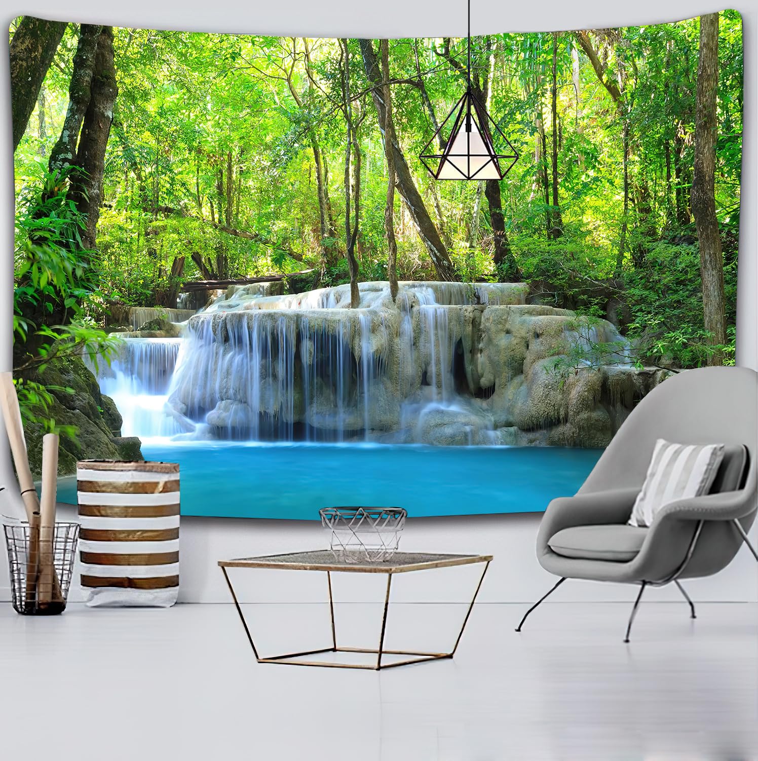 FENDROM Green Misty Forest Tapestry Nature Jungle Streams Wall Art Home Decor Landscape Wall Hanging for Living Room Bedroom Decoration - Image 3
