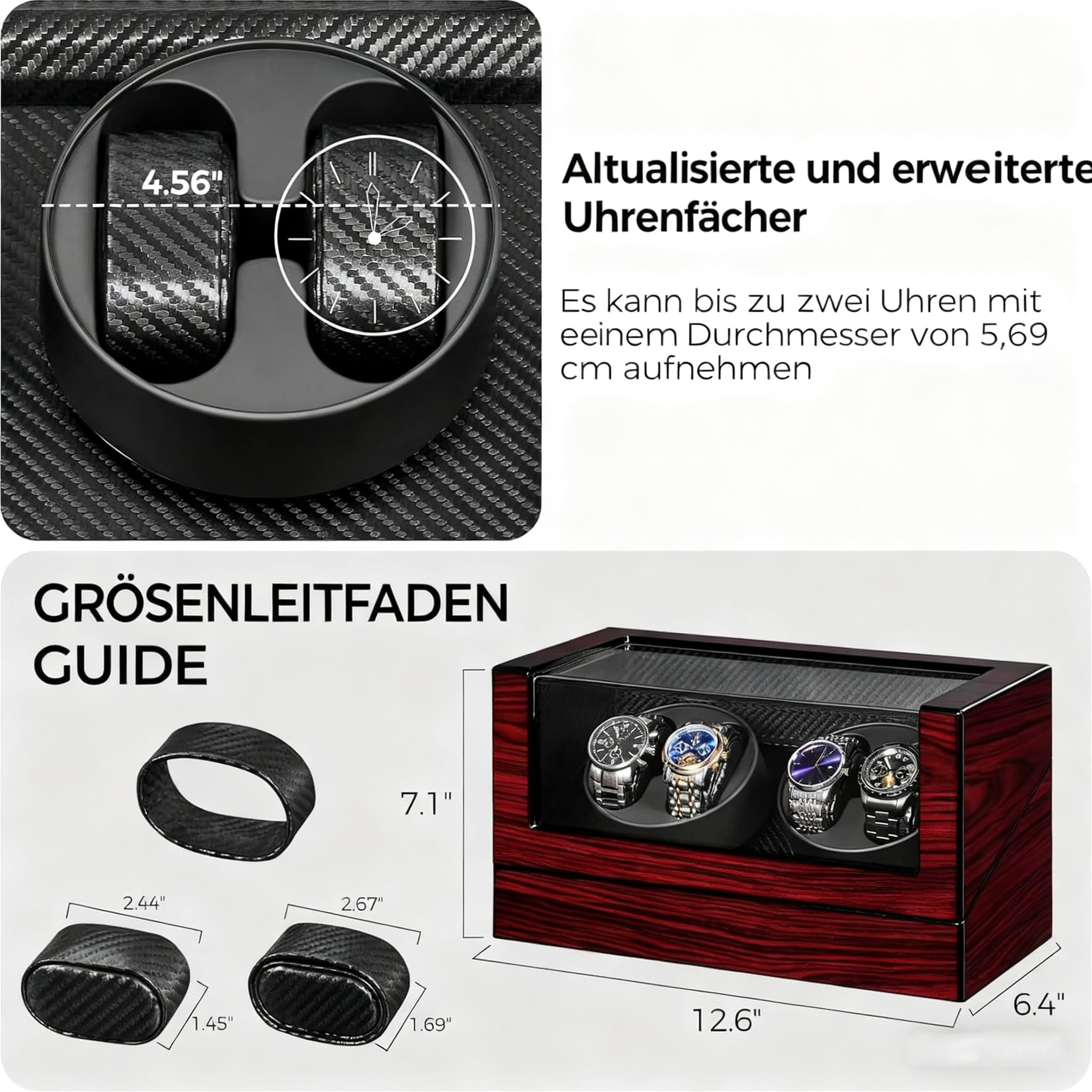 ANWBROAD Automatik Uhrenbeweger, Automatikuhren-Winderbox mit LED-Beleuchtung, Uhrendreher für Automatikuhren, 4-fach-Uhrenrotator mit superleisem Motor und 4 Rotationsmodi, JWW011Y