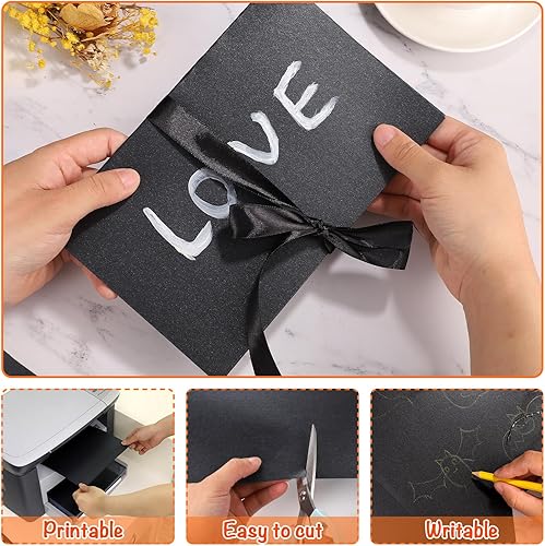 Miniatura 6 de 120 hojas de cartulina negra brillante de 8.5 x 11, 92 libras, papel metálico negro metálico para manualidades, fabricación de tarjetas,