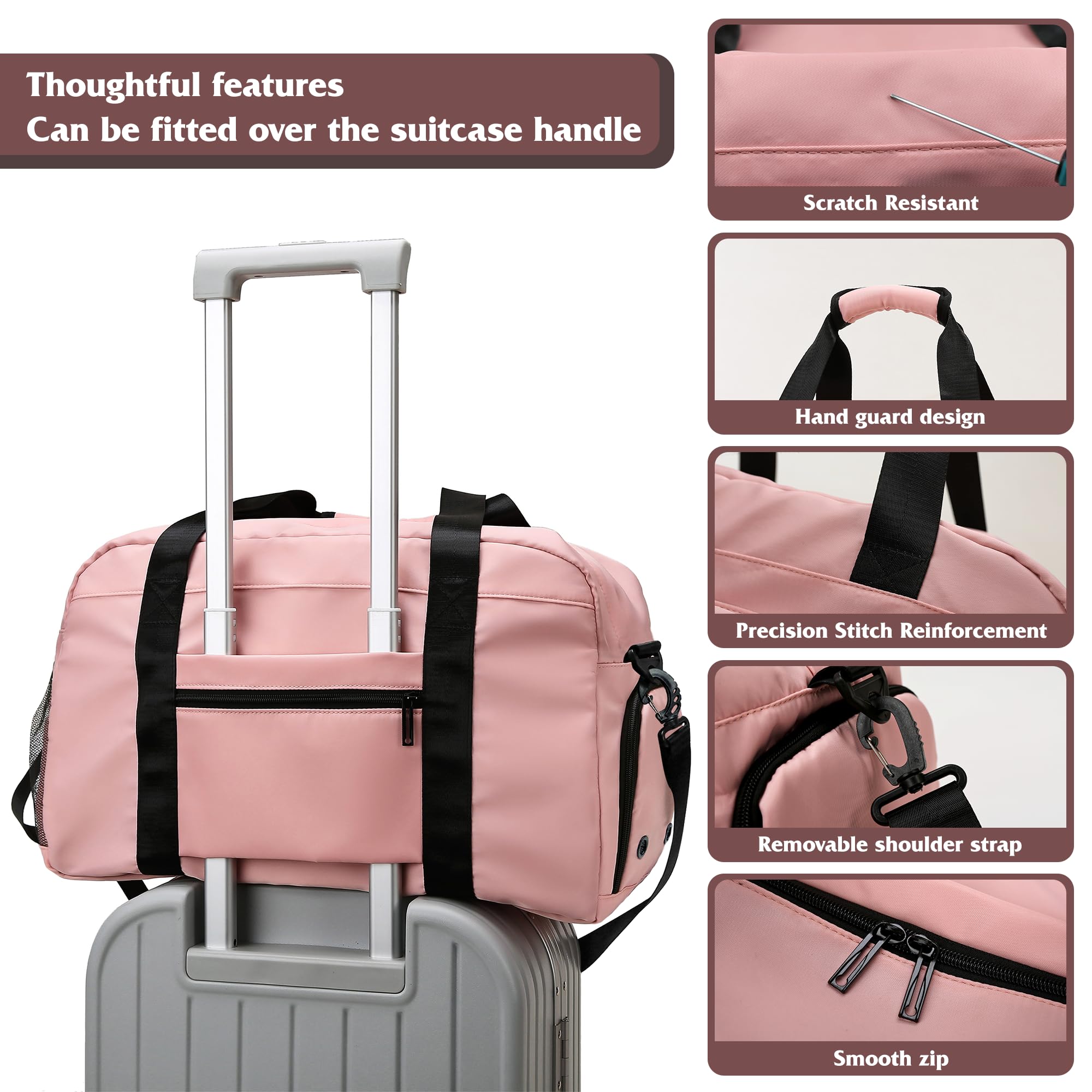 Borsone Palestra Donna, Borsa Palestra con Scomparto per Scarpe, Borsone da Viaggio Donna Impermeabile (Rosa)