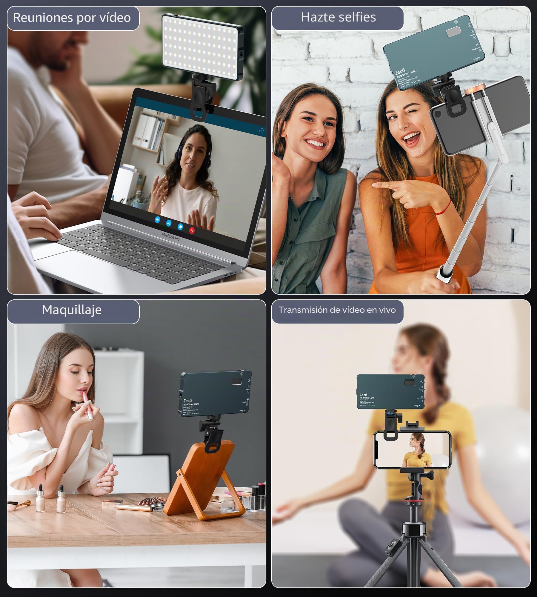Zetci 135 LED Selfie Luz para teléfono móvil con zapata de flash de metal y clip lámpara de vídeo con Hot Shoe y empuñadura