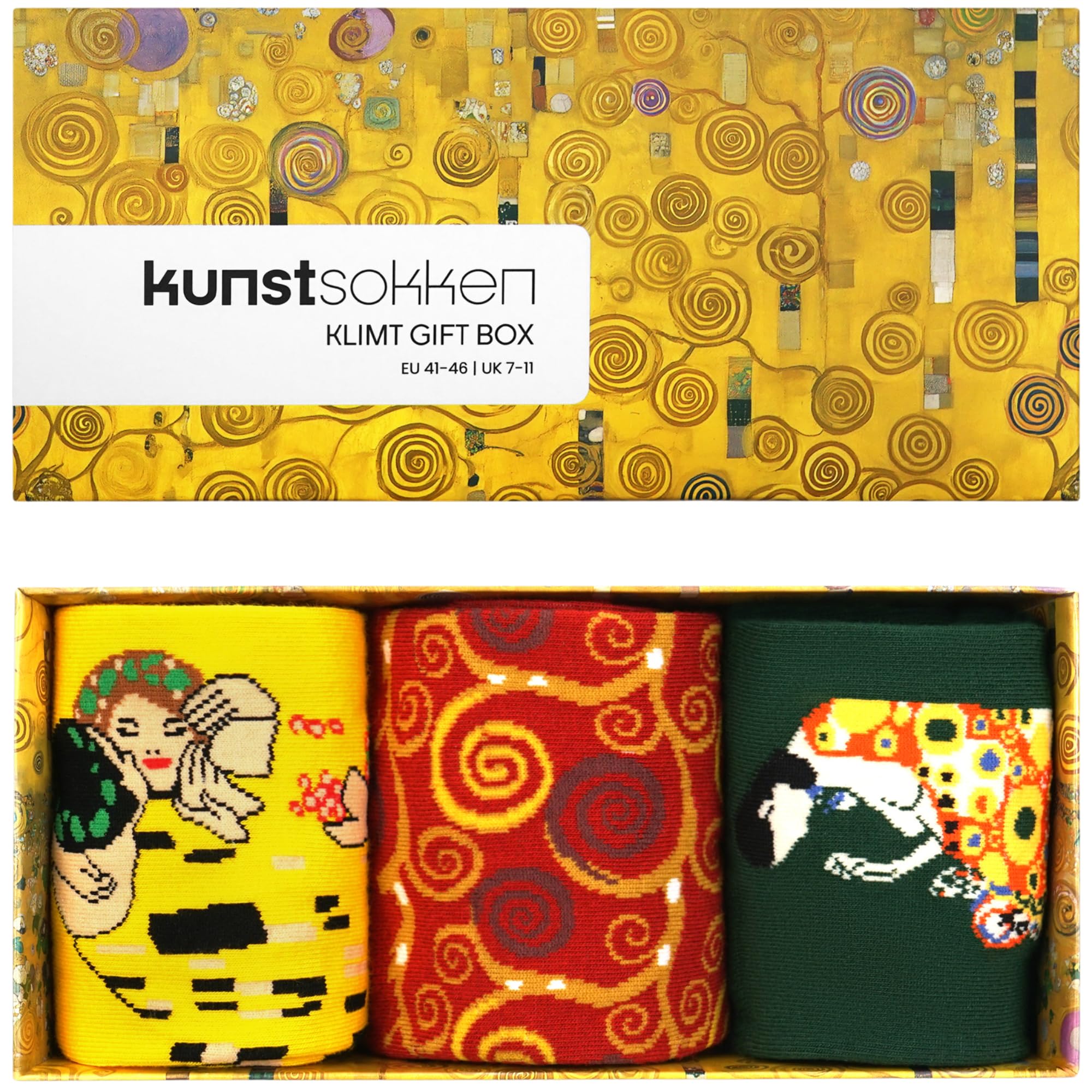 Kunstsokken Unisex Gustav Klimt Giftbox 3-Pack Art Socks - Gifts For Artists Stocking Presents Novelty Socks Christmas Stocking Fillers Women Sock Gift Set