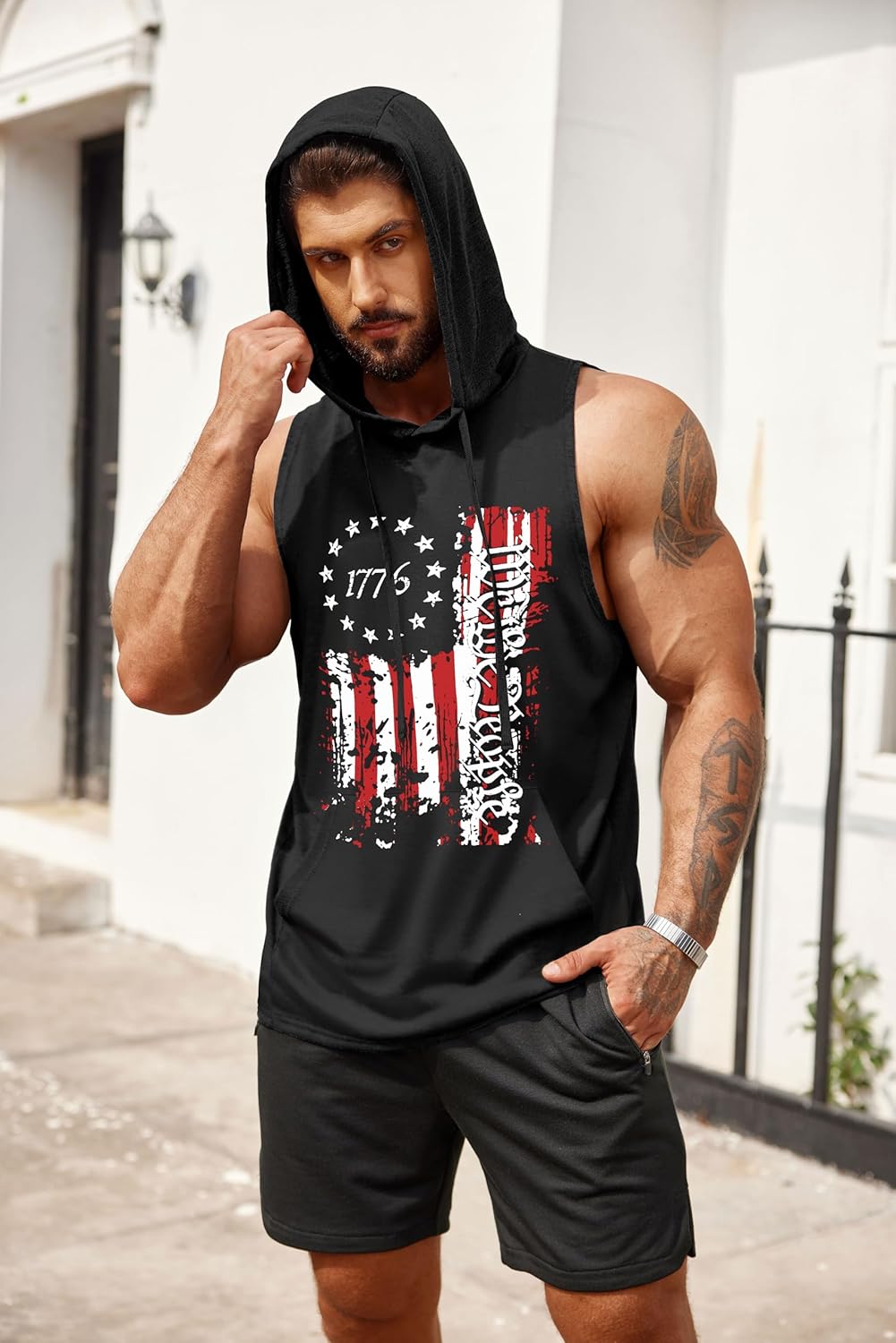 COOFANDY Men's Workout Hooded Tank Tops Bodybuilding Muscle Cut Off T Shirt Sleeveless Gym Hoodies - Image 4