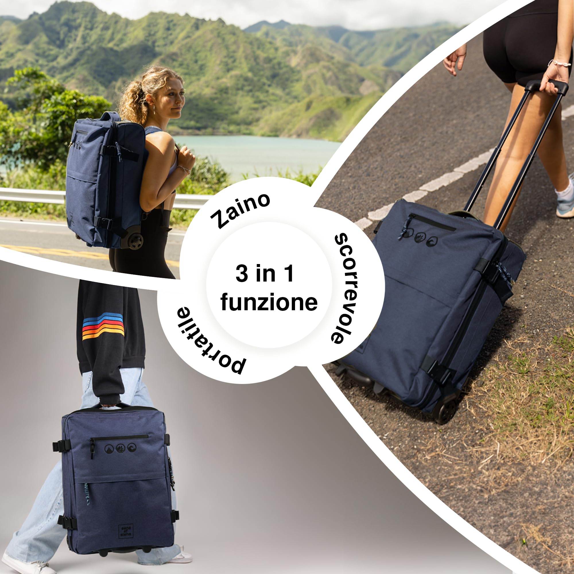 SONS OF ALOHA Valise Cabine et Sac à Dos Kane 2-en-1 Sac à Dos Trolley Cabine - Pet recyclé, Hydrofuge - Bagage d'embarquement Hybride à roulettes 50 x 40 x 20 cm