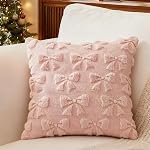 Embroidered 3D Light Pink Bow Pillow Covers Room Decor Aesthetic Decorative Cute Butterfly Knot Throw Pillow Soft Plush Fluffy Plush Couch Pillowcase for Girl Bed Sofa(1 pcs)