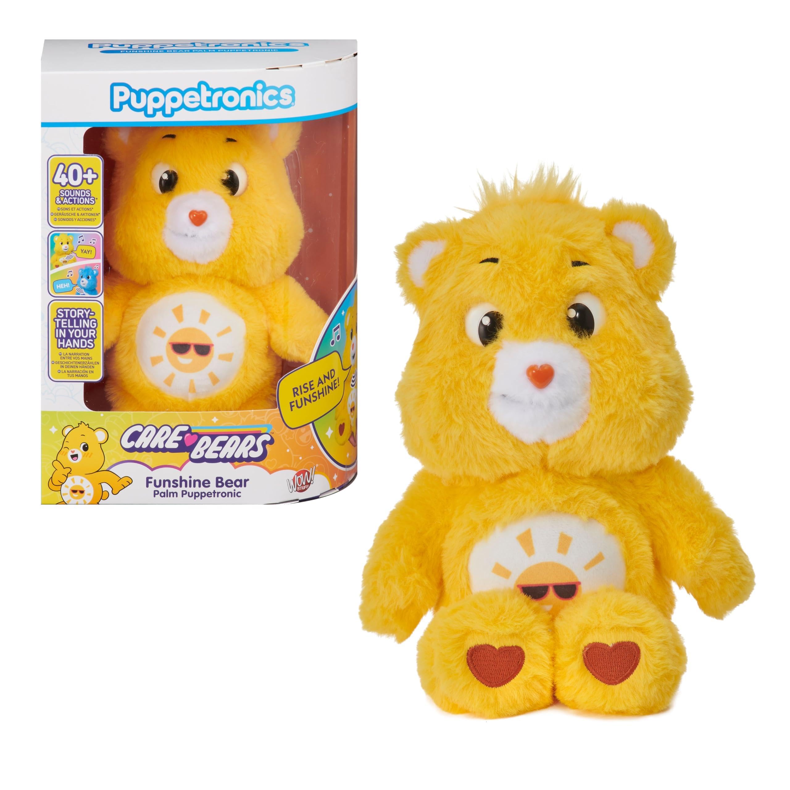 WOW! STUFF Care Bear Funshine Palm Puppetronic, Feature Plush Interactive Soft Toy, Talking Plush with Sounds and Actions, Head Touch Sensor, Moving Eyes Mouth and Head, Ages 6 Plus