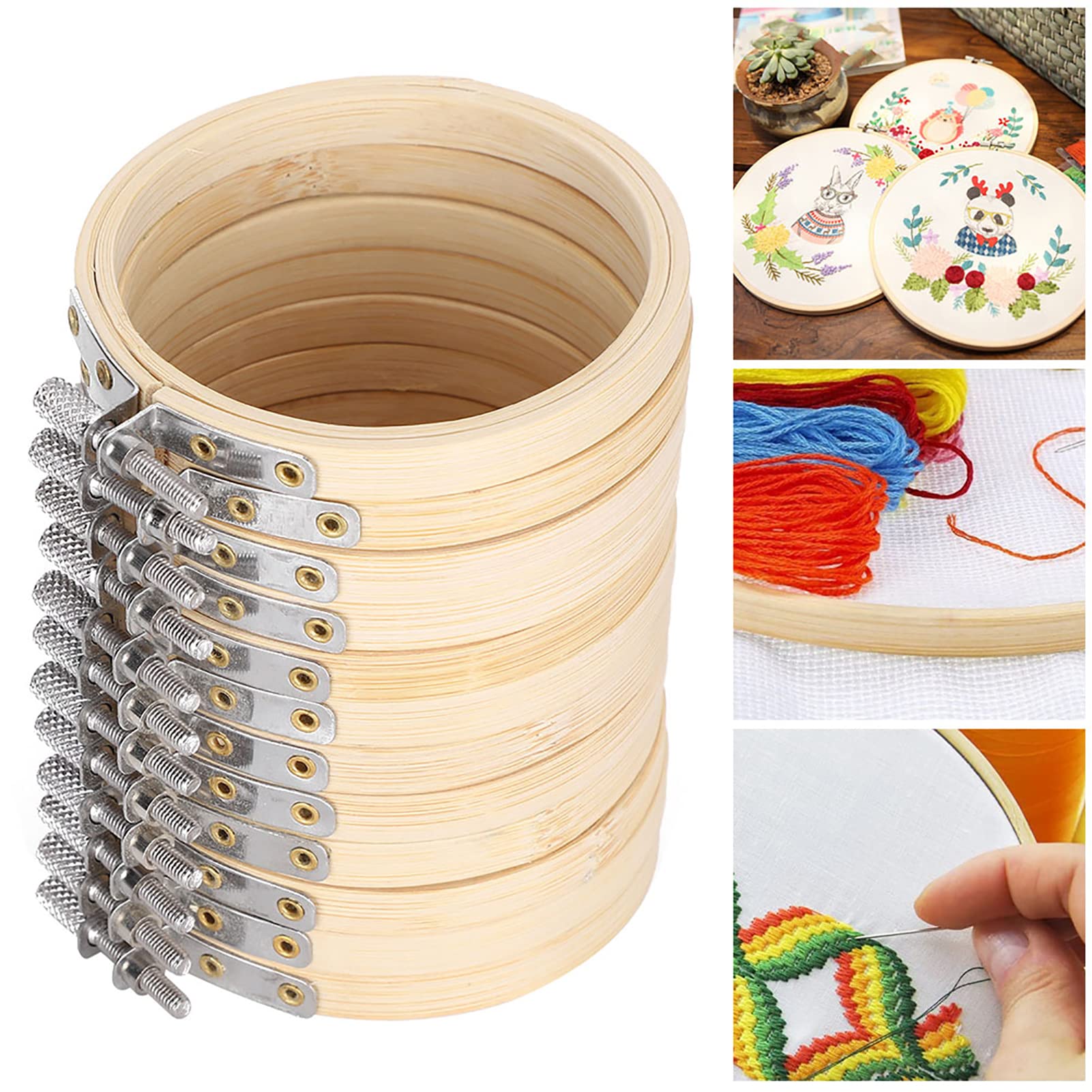 24-teiliges Stickrahmen-Set, Kreis-Kreuzstich-Reifenring, Bambus-Stickrahmen-Set, Stabile, Verstellbare Ringe für Kreuzstich-Näharbeiten, 9 Cm