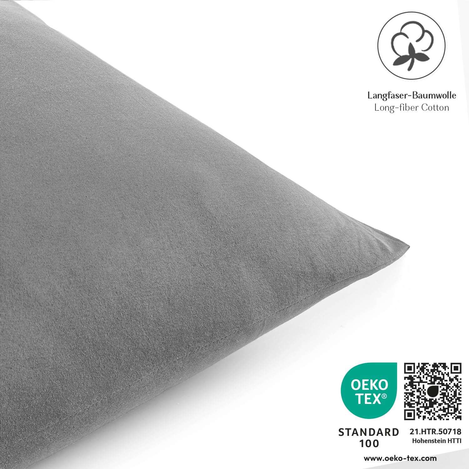 Alreya Poszewka na poduszkę 50 x 70 cm (zestaw 2 szt.) – jasnoszara, 100% bawełna dżersej, poszewka na poduszkę 50 x 70 cm, z dżerseju, super miękka poszewka na poduszkę 50 x 70 cm, z zamkiem