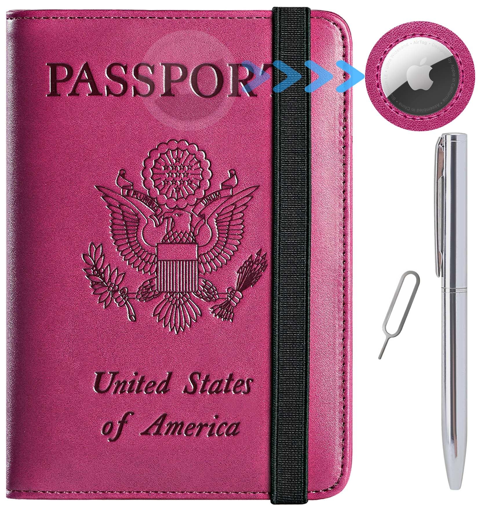 PASCACOO Airtag Passport Holder Cover Wallet Travel Essentials RFID Blocking Leather Card Case International Must Haves Travel Accessories for Women Men(119#Purple)