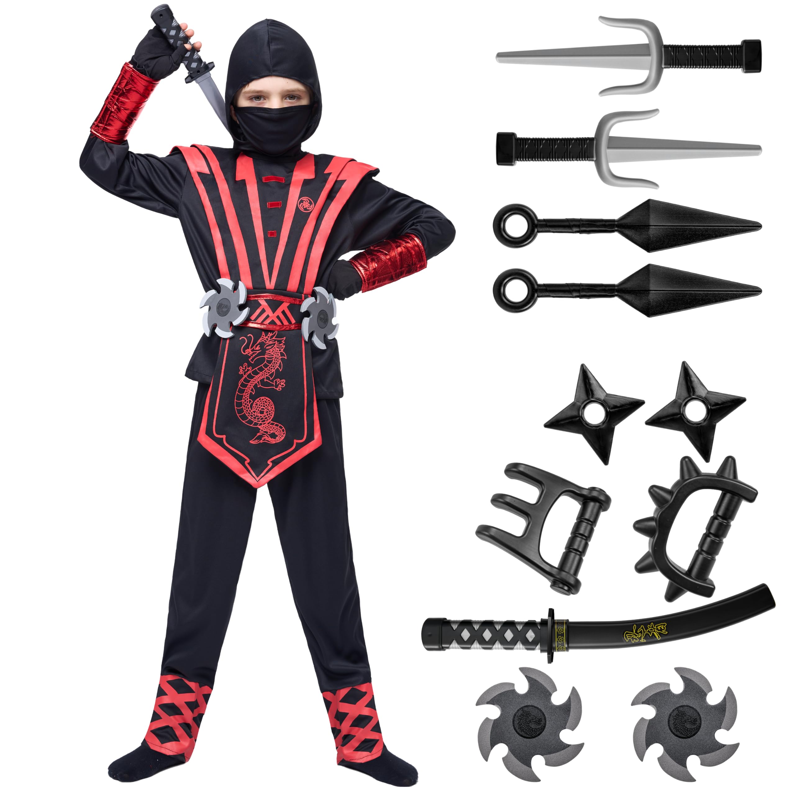 Spooktacular Creations Halloween Costume for Kids, Boys & Toddlers - Ninja Accessories Set for DressUp Party, Red, 3T (3-4 yr)