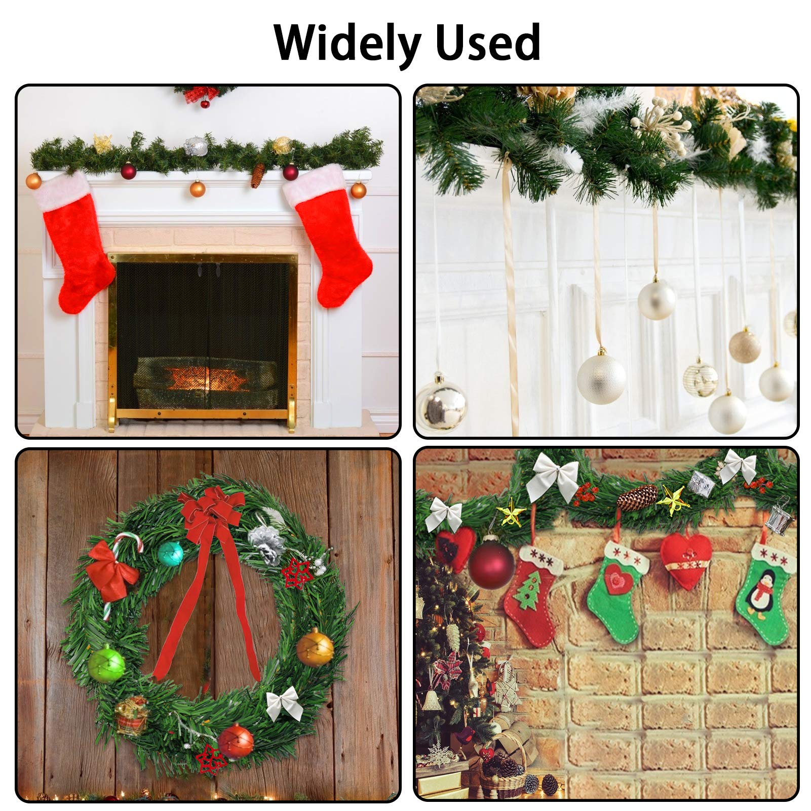 Guirnalda de Navidad de SINGARE de 3 hilos de pino artificial, ideal para decoraciones de Navidad, verde no iluminado suave decoración de vacaciones para exterior o interior.