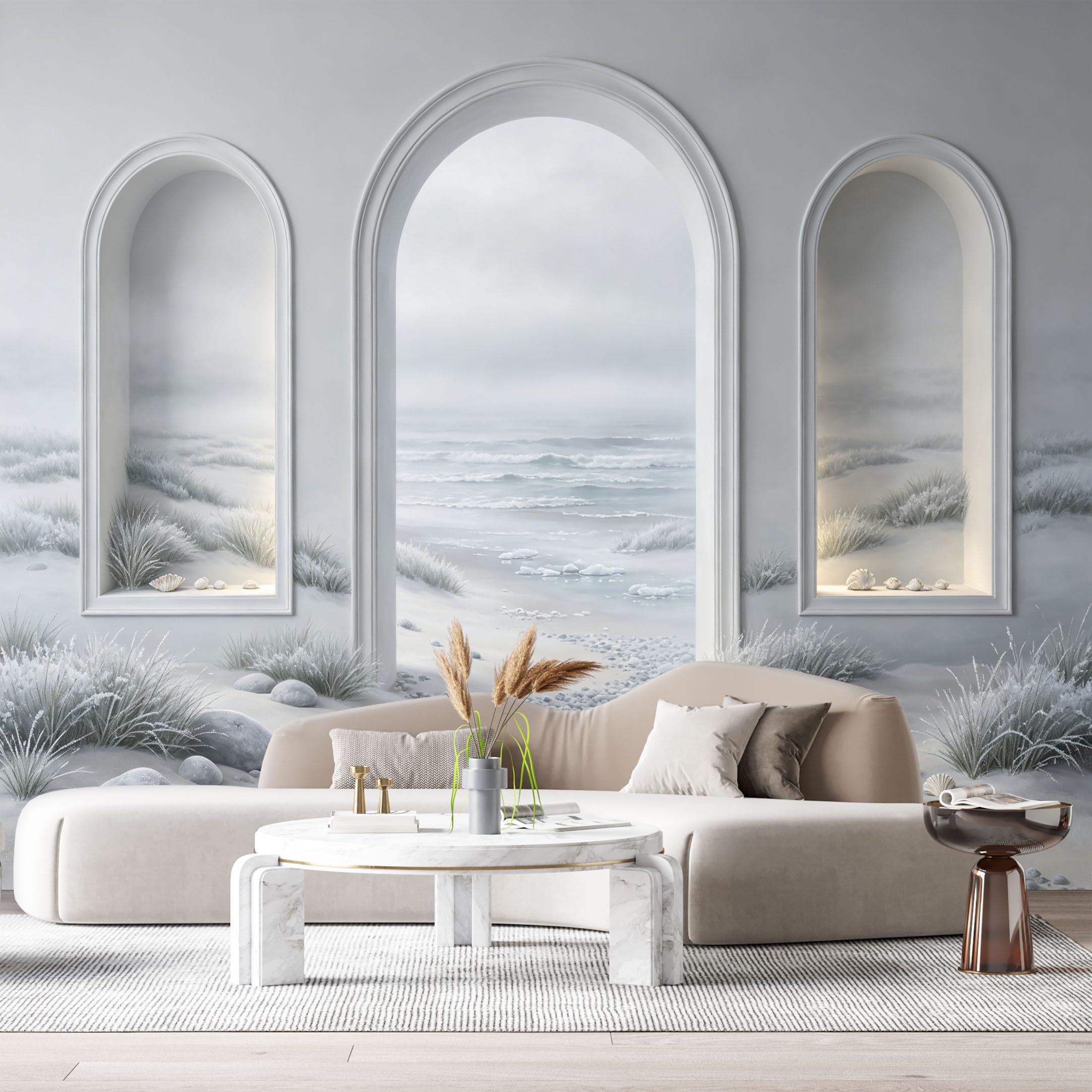 Custom Size Wall Murals Coastal Ocean View Archway Sand Pebble 3D Trompe L'Oeil SelfAdhesiveWall Fabric Removable Wallpaper Wall Decor for Living Room Bedroom Bathroom