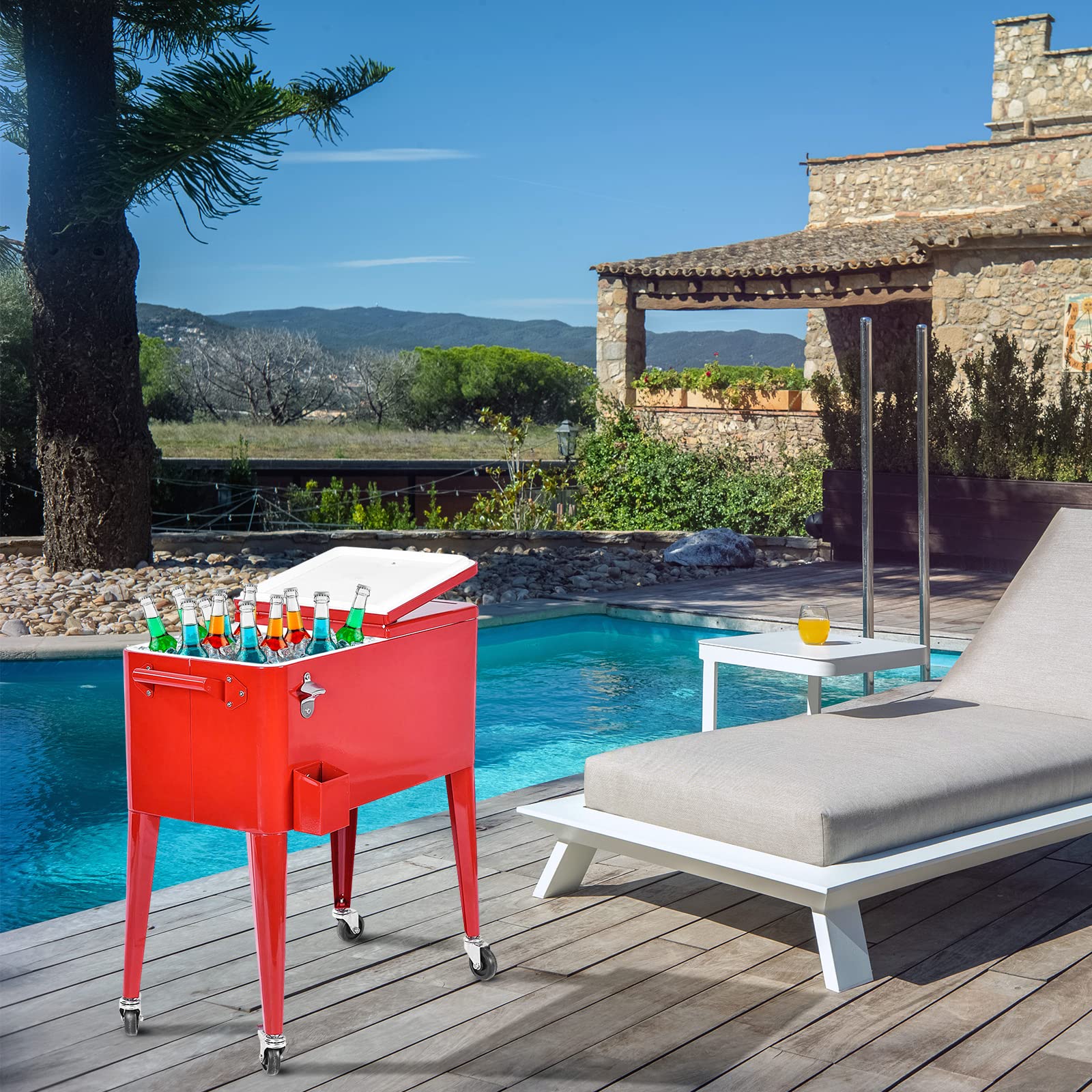 COSTWAY Carrello Portavivande Refrigerante 76L con Ruote Bloccabili e Apribottiglie 79x40x87 cm