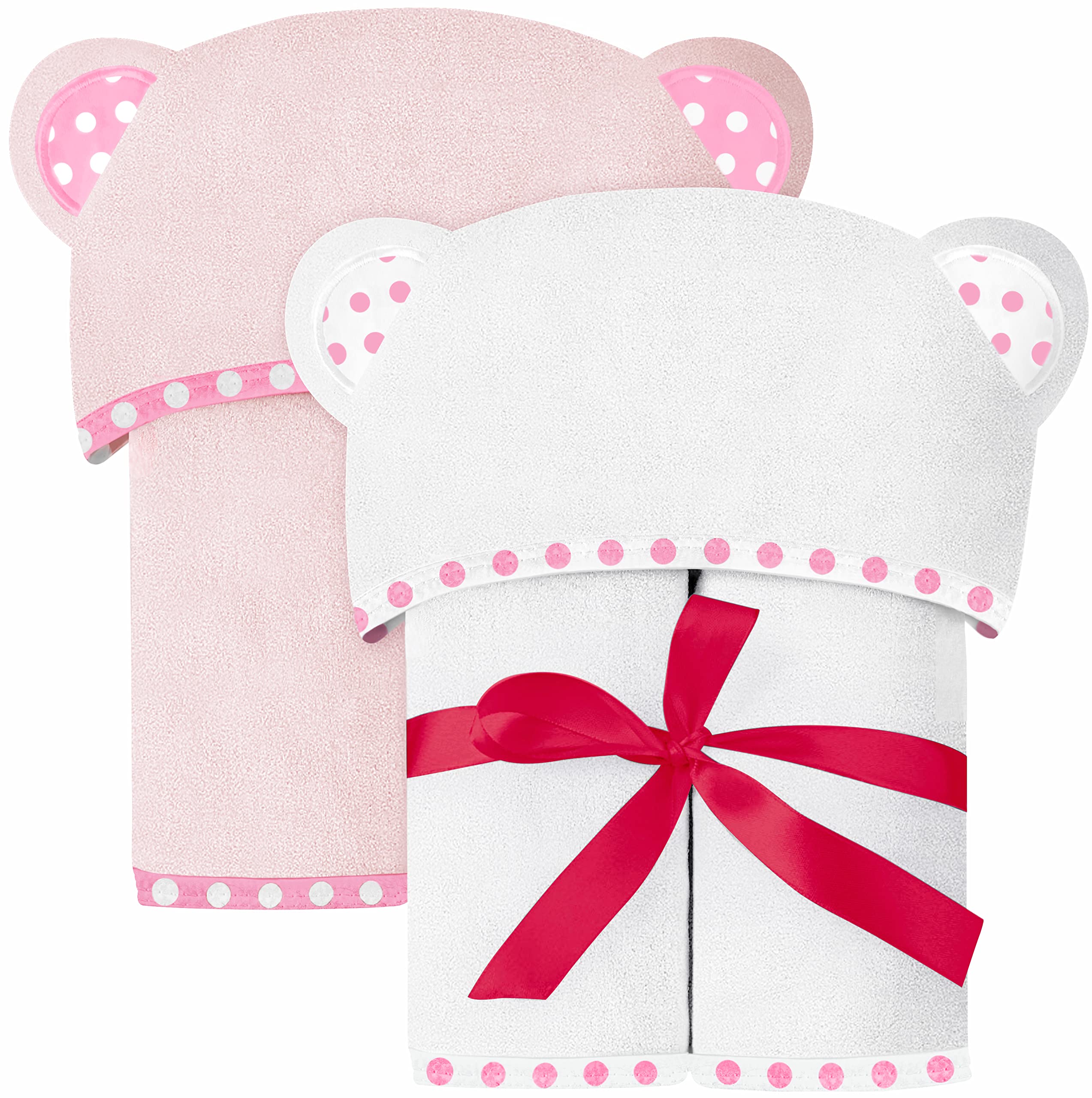 Hikyskin Set of 2 Bamboo Hooded Baby Towels – Luxurious, Large and Super Absorbent – 30 x 30 Inch – Soft and Suitable for Infants, Toddlers and Kids – 400 gsm (White and Pink)