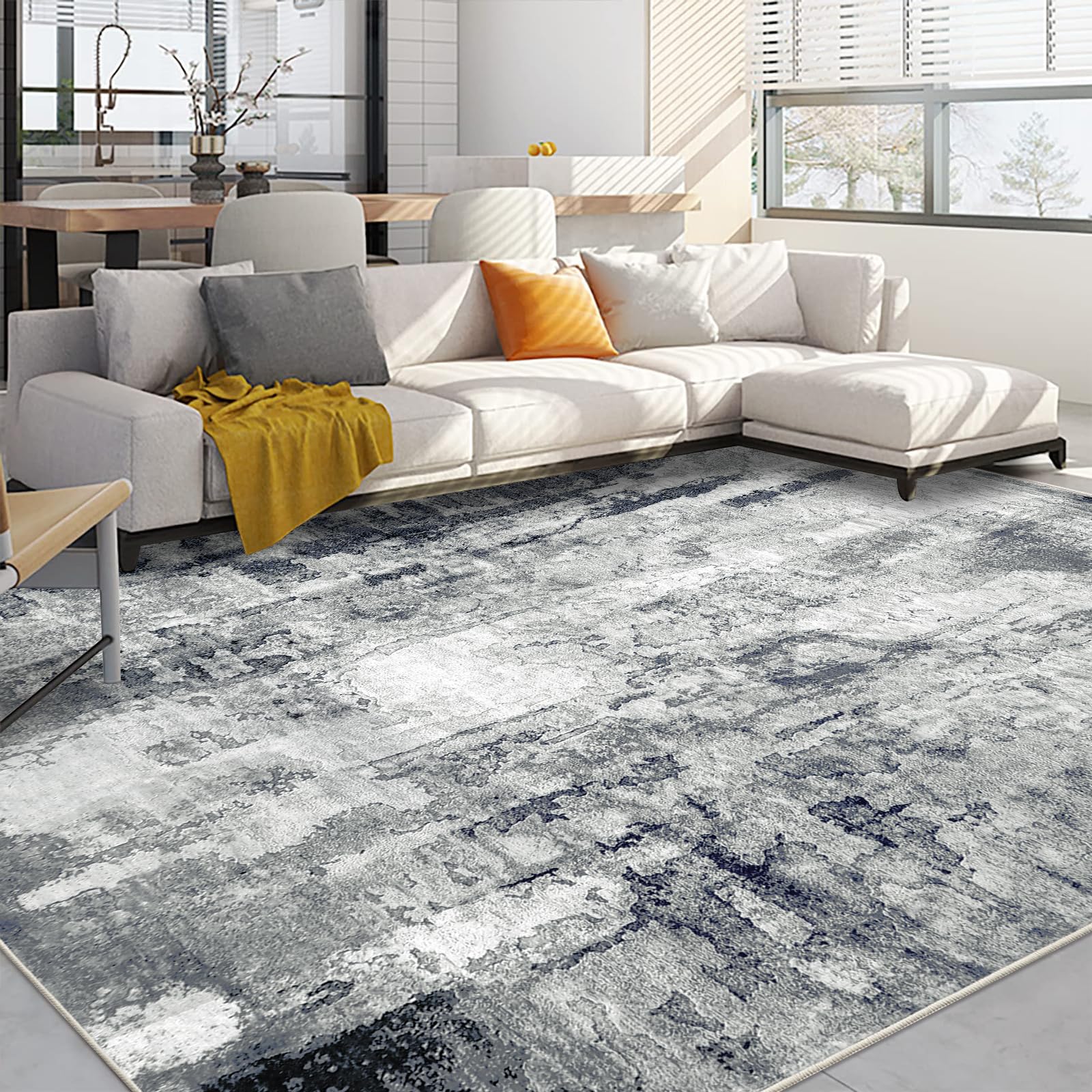 Capslpad Modern Abstract Area Rug 200x300cm Washable Living Room Rug Non-slip Soft Carpet Short Pile Faux Wool Boho Art Floor Carpet for Living Room Bedroom Home Office Dining Room Kitchen Decor, Gery