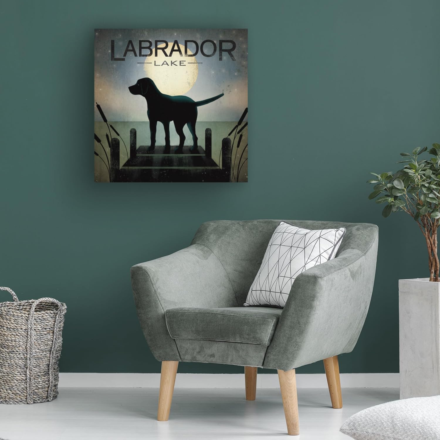 Wrapped Canvas Wall Art - Ryan Fowler 'Moonrise Black Dog Labrador Lake' Wall Art for Living Room, Bedroom, or Office Décor - 24x24
