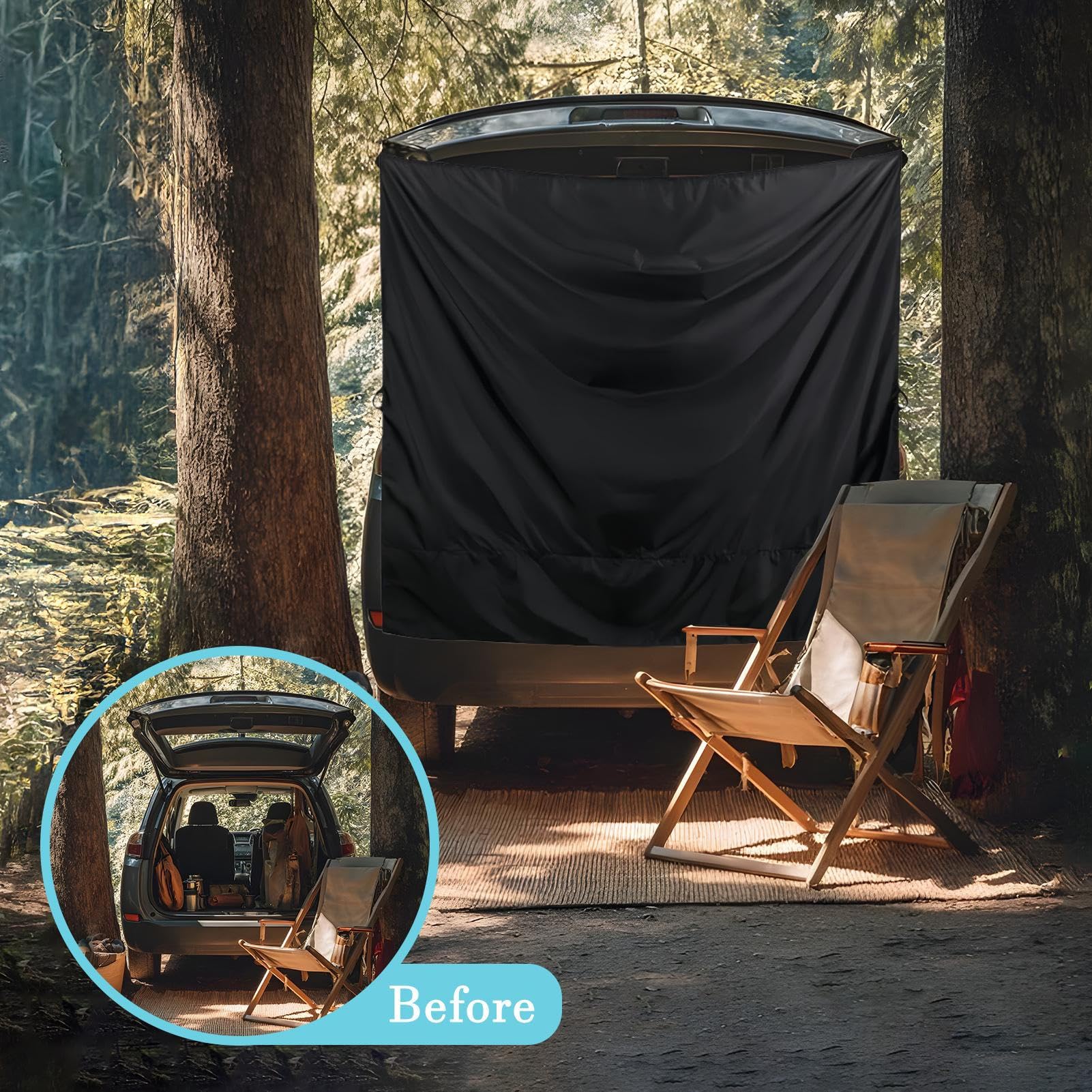 Rideau De Douche pour Van - Grande Bâche Opaque pour Porte Arrière en Camping | Store Amovible Réglable Accessoires Auto pour SUV Camion Van Fourgon Voyage Famille Vacances