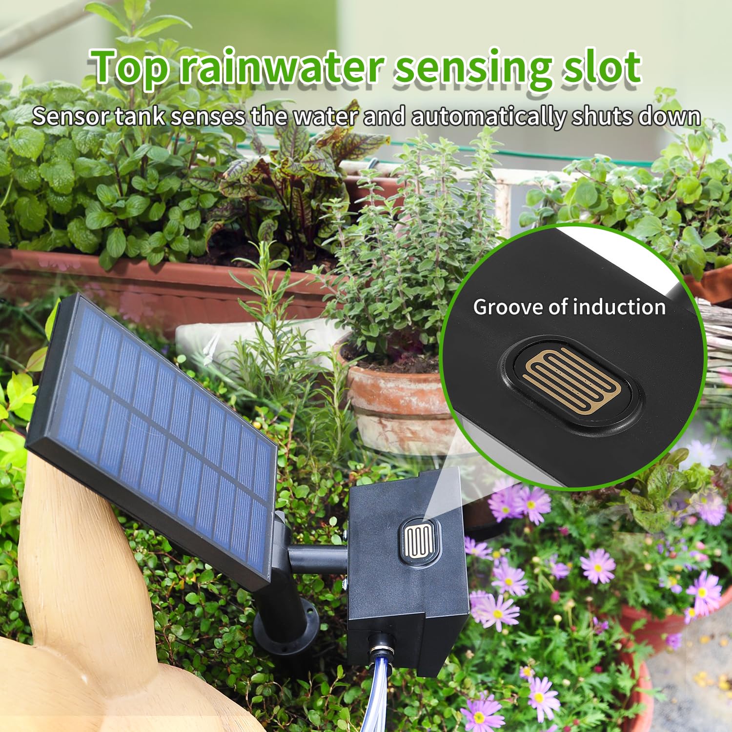 Sistema di irrigazione a goccia solare, sistema di irrigazione automatico per giardinaggio all'aperto, batteria 2200 mA e funzione di rilevamento pioggia, per cortili, balconi, giardini, 10