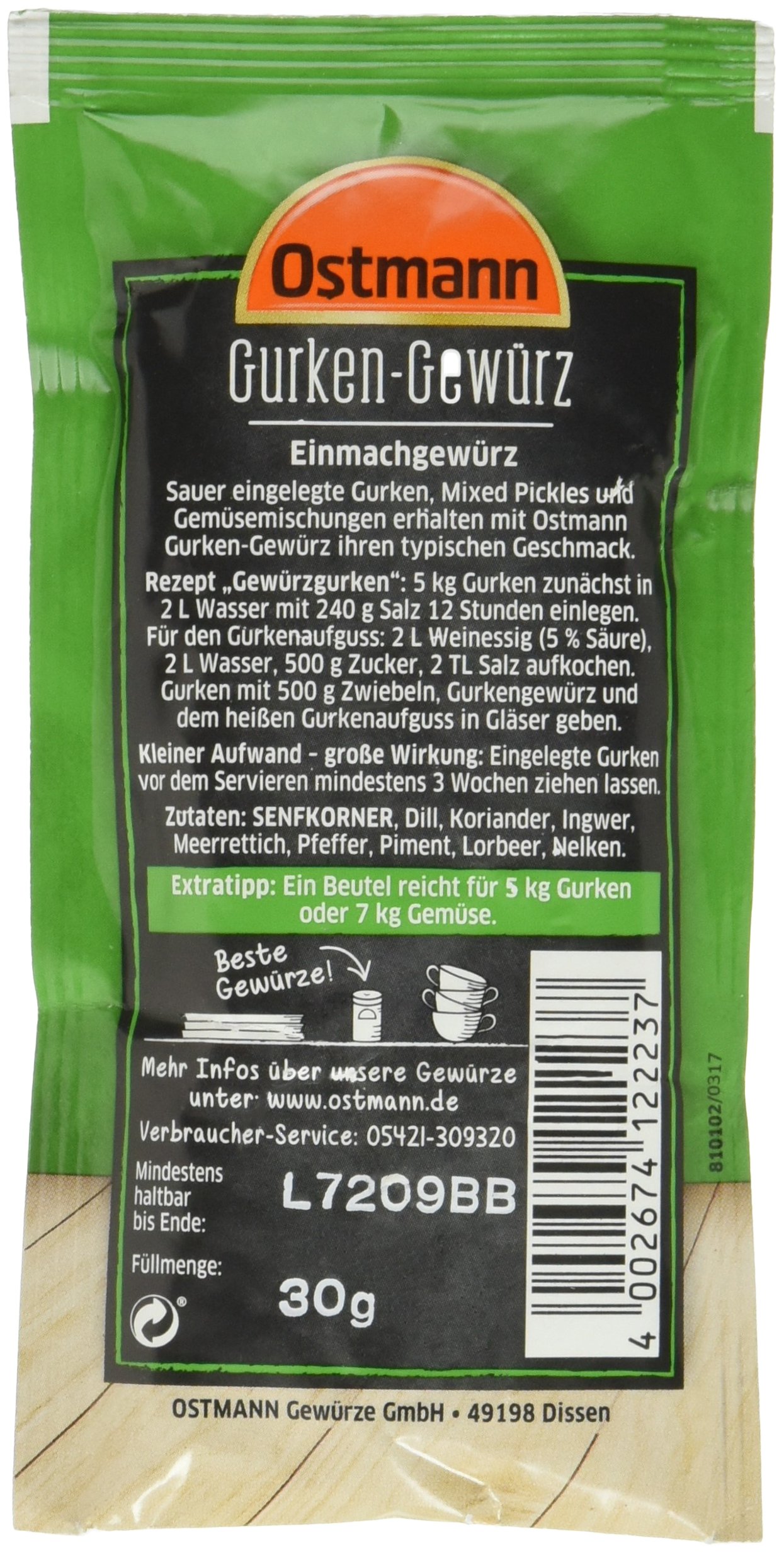 Ostmann Gurken Gewürz, 30 g Lebensmittel & Getränke