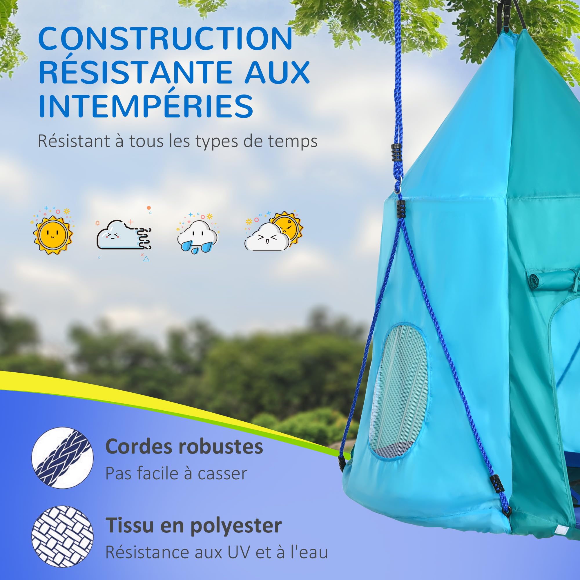 Outsunny Balançoire nid avec auvent Amovible Ø 100 cm, Bleu