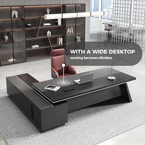 Miniatura 8 de Escritorio ejecutivo en forma de L con cajones y caja de cables, escritorio de oficina grande de 79 pulgadas con gabinetes de almacenamiento,
