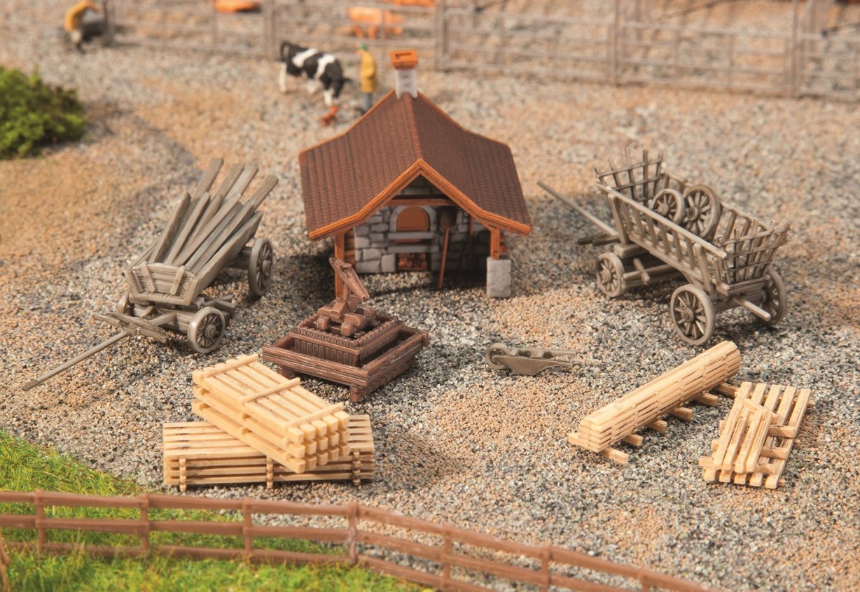 FALLER FA 232359 Baking House with Accessories, Accessories for Model Railway, Model Making, Brown, Grey