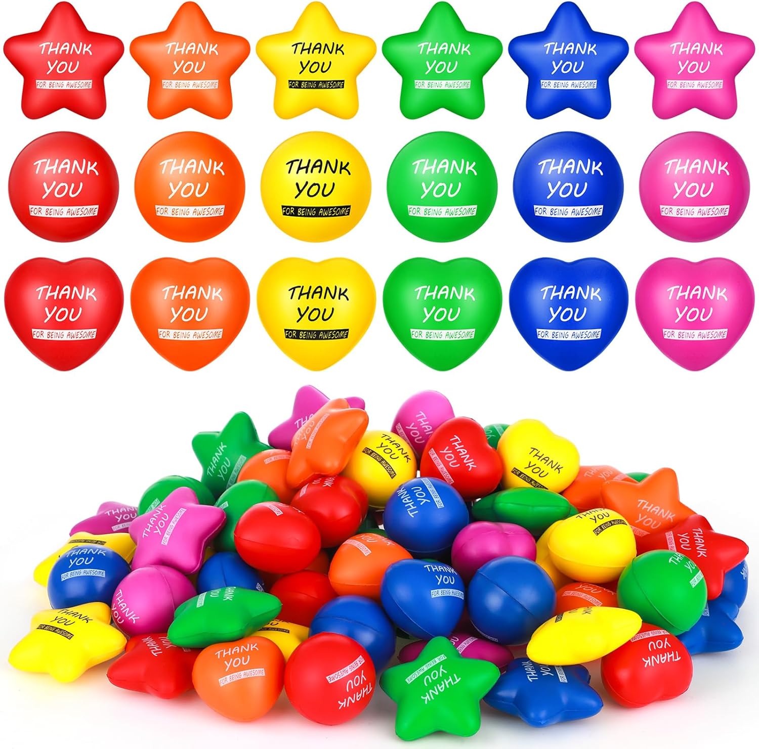 120 Pcs Motivational Stress Balls Bulk Colorful Thank You Anxiety Relief Balls 1.57 and 2.17 Inch Small Inspirational Quote Foam Stress Balls for Kids Adults School Office(Classic)