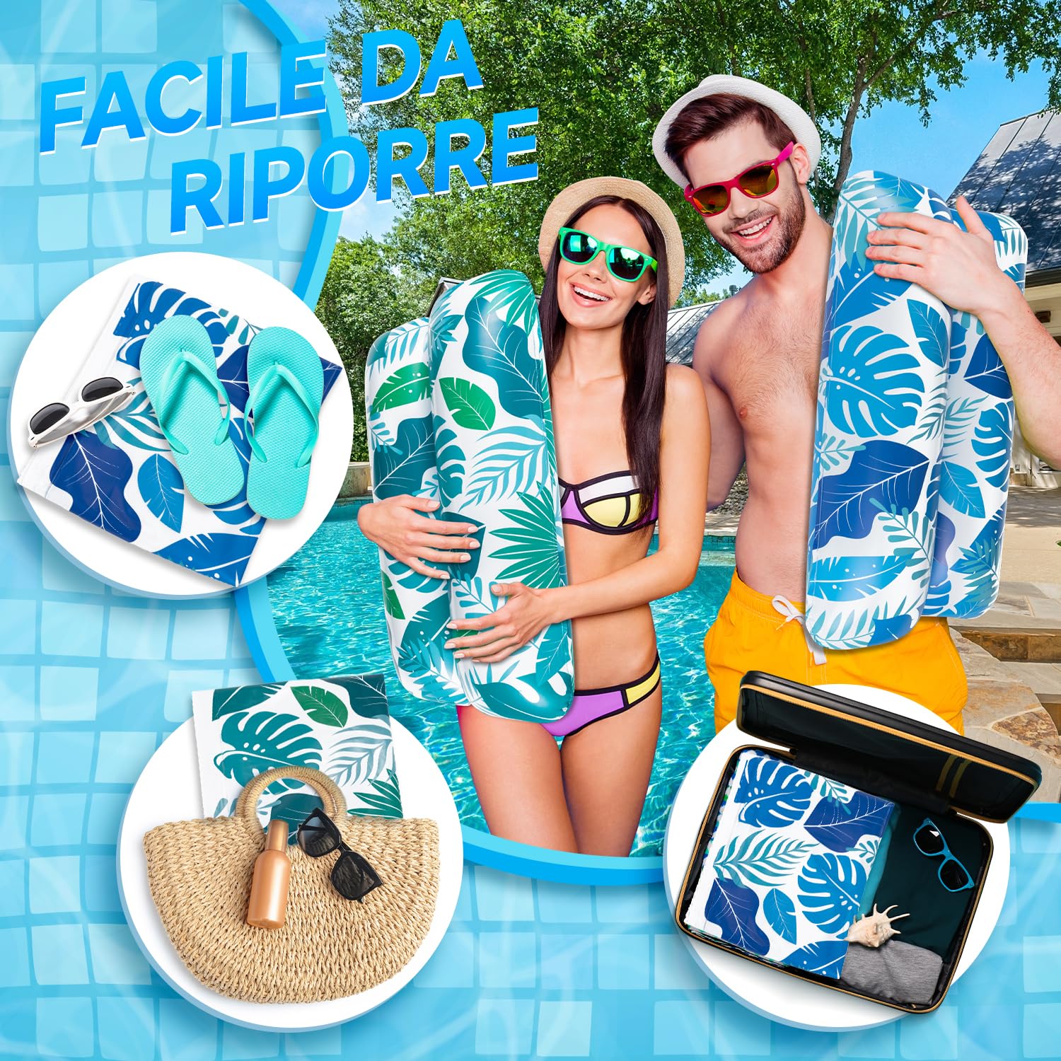 Alintor Materassino Mare XL, 2 Pezzi Amaca Gonfiabile Galleggiante, 4 IN 1 Materassino Gonfiabile Mare, Materassino Piscina, Accessori Piscina Gonfiabile Adulti Bambini, Gonfiabili per Piscina Mare