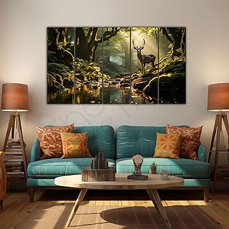 The Castle Decor Beautiful Deer Wall Painting for Living Room Big Size - Deer Wall Painting for Bedroom, Office, Drawing Room, Hotel - Elegant Wall Decor Art for Home Decoration, Gifting (36x60 inch)