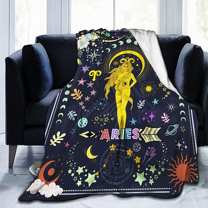 Anime Aries Throw Blanket Constellation Blankets Soft Horoscope Astrology Flannel Throw Blankets Zodiac Sign 60