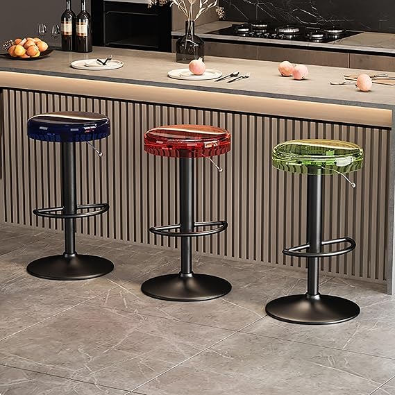 Swivel Counter Height Bar Stools with Acrylic, Bar Stools with Footrest, Modern Adjustable Modern Bar Chairs,Tall Armless Kitchen Island Stool,black rod,Green