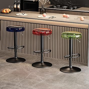 Swivel Counter Height Bar Stools with Acrylic, Bar Stools with Footrest, Modern Adjustable Modern Bar Chairs,Tall Armless Kitchen Island Stool,black rod,Green
