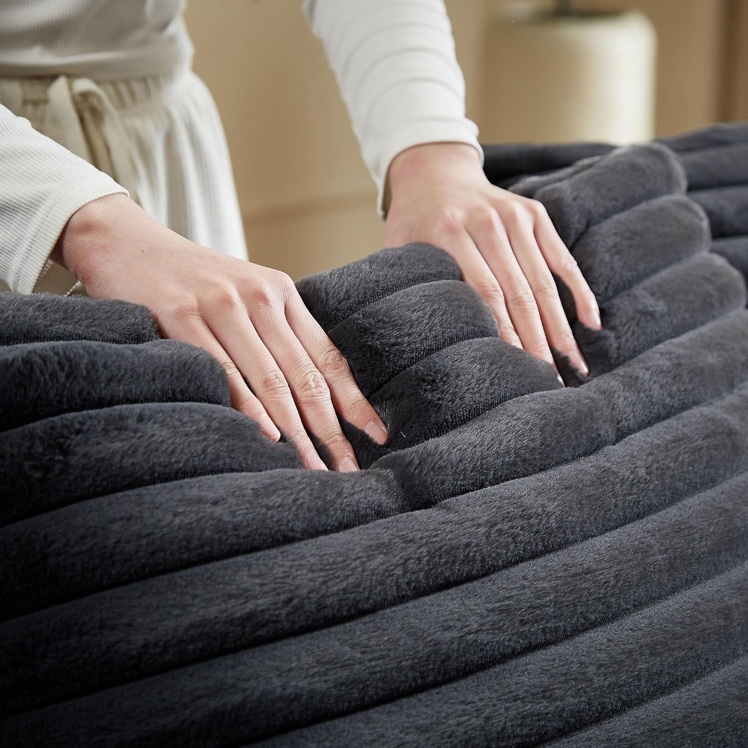 Contemporary Luxury Plush Corduroy Chaise Lounge Chair,deep 64-inch Sofa daybed Wide Backrest,Upholstery Living Room Sleeper loveseat (Dark Gray)