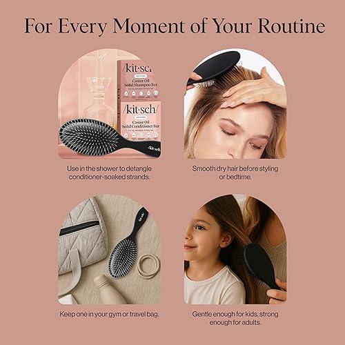 Miniatura 6 de Kitsch Cepillo desenredante para cabello húmedo y seco, cabello rizado o liso, cepillo desenredante con cerdas flexibles para el cabello, cepillos