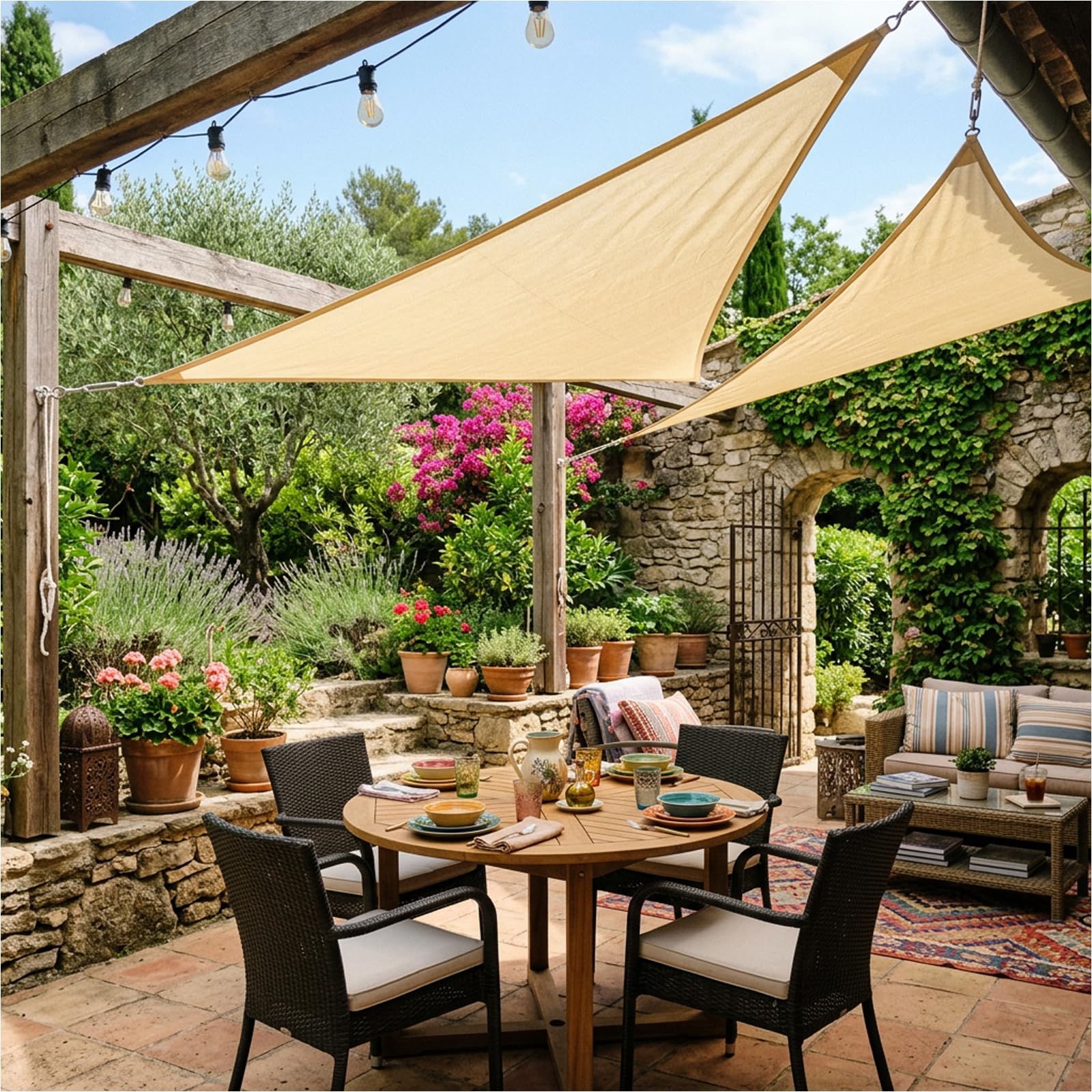 Dreieckiges Sonnensegel Wasserdicht 3x5x5,83M – Outdoor Sonnenschutz-Baldachin im rechten Winkel mit 95% UV-Schutz für Hinterhof, Pool, Terrasse & Gartenaktivitäten und Familiengebrauch