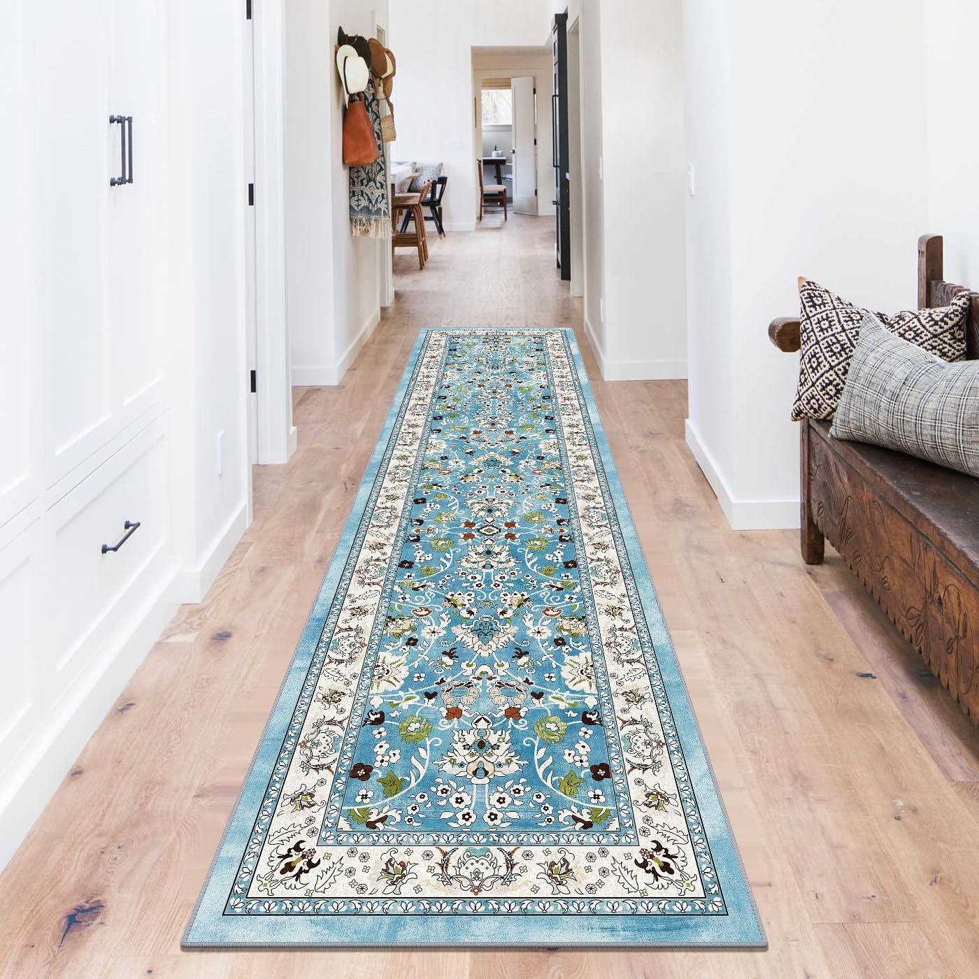 LOKHOM Washable Runner Rug, 2x8 Non Slip Vintage Hallway Runner Rug with Rubber Backing, Boho Floral Soft Faux Wool Kitchen Rug Carpet Runner for