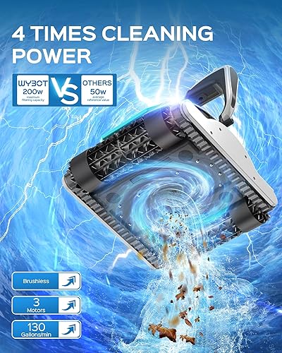 Miniatura 2 de WYBOT Grampus 1300 - Limpiador robótico de piscina, succión ultra fuerte, aspiradora de piscina con control remoto, motores de triple eje, limpieza