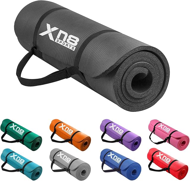 Xn8 Yoga Mat 15mm Thick NBR Exercise Mat with Carrying Strap Non-Slip Yoga Mats for Women Men Pilates Aerobic Gymnastics Fitness Sit Ups Planks Gym Home Workout Mat 61x20x1.5 cm
