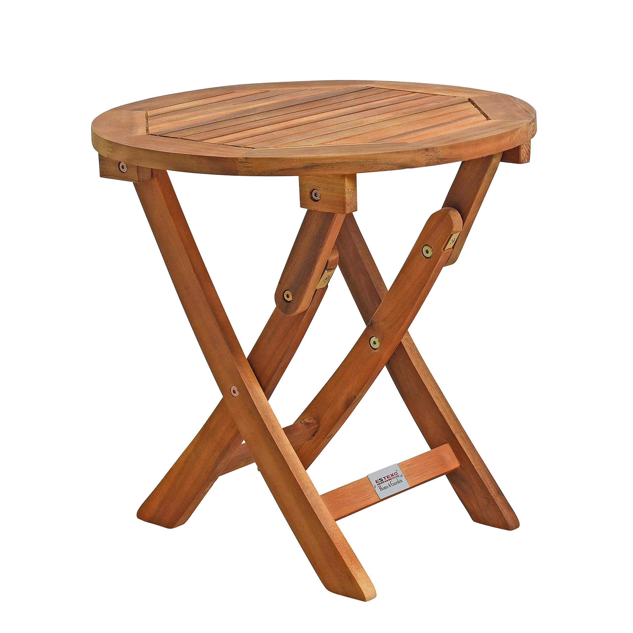 ESTEXO Gartentisch Balkontisch Beistelltisch 48 cm Rund Akazienholz Klapptisch Tisch Holztisch