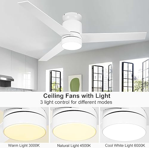 Miniatura 4 de Ventiladores de techo de 52 pulgadas con control remoto de luces ventilador de techo blanco empotrado para dormitorio, ventilador de techo